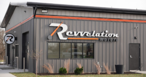 Exterior of Revvelation Motors automotive facility, touchless equipment and showroom in Lone Jack Missouri